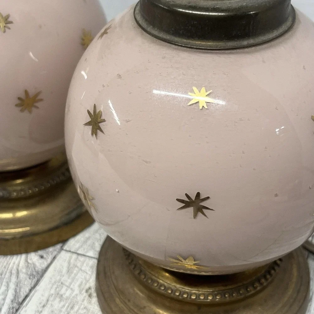 Vintage Pink Atomic Starburst Boudoir Lamps Pair Mid Century Modern 1950s Retro